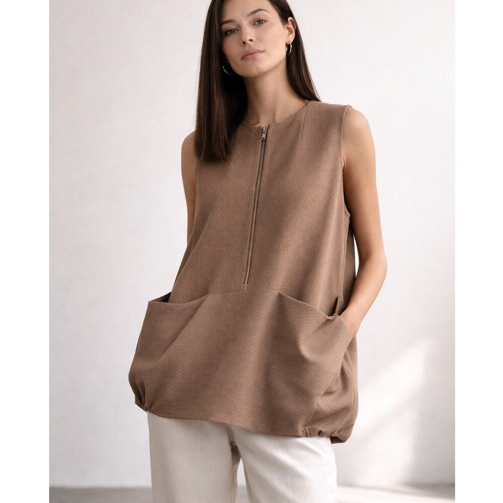 Anne Everett Fashion Designs Oversized Zip-Front Tunic Top – One Size